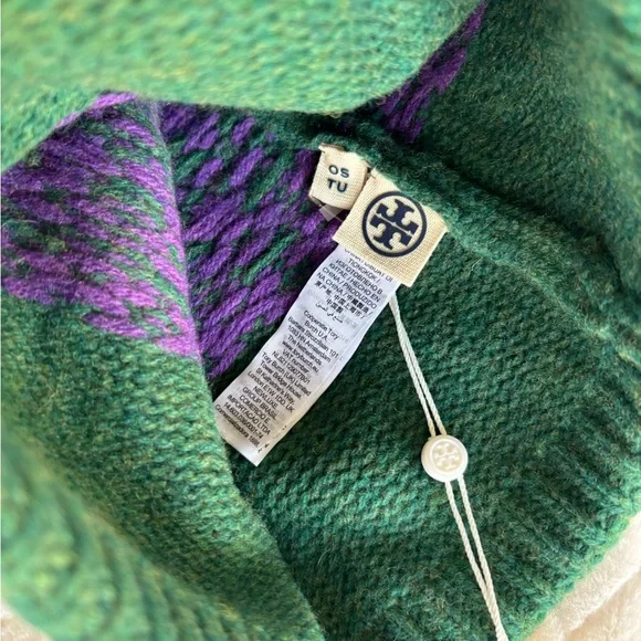 Tory Burch Merino Fair Isle Collection Scarf, Mittens & Hat Dark Ceramic Green - Picture 7 of 16